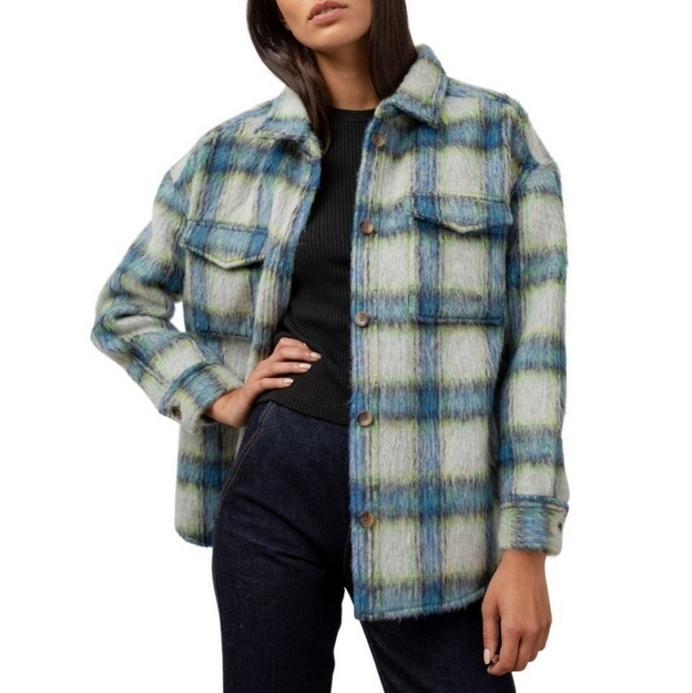 Rails Turner Long Sleeve Shacket Coat Medium Cobalt Lime Wool Cotton Blend - Picture 4 of 12